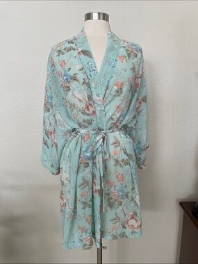 Victoria's Secret Aqua Floral Kimono Robe
